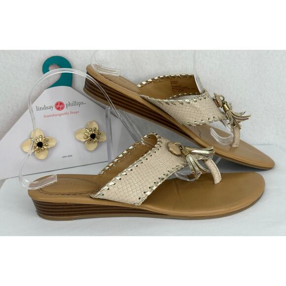 Lindsay Phillips Tan Switch Flops Interchangeable Tassels Flowers Sandals 9 - Picture 2 of 14